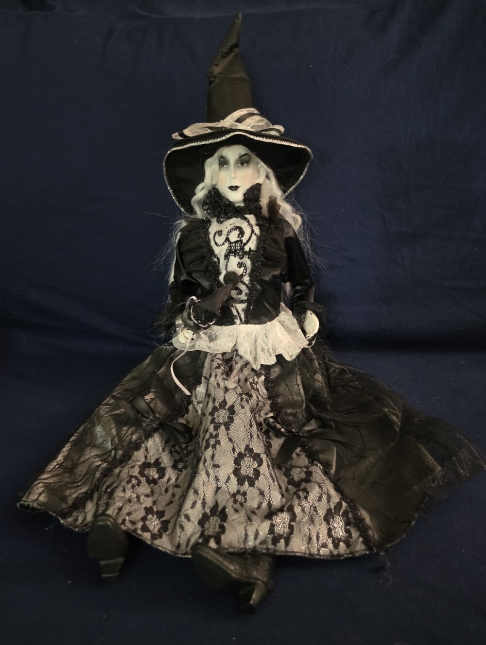 Goth Victorian Black And White Witch Shelf Sitter